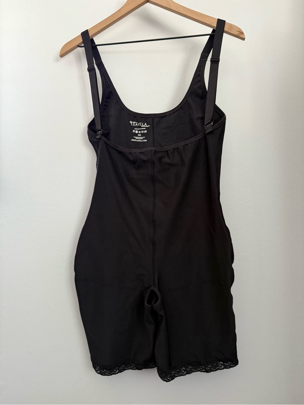 Isavela 2XL Compression Shapewear Thigh Bodysuit Lace Trim Black
